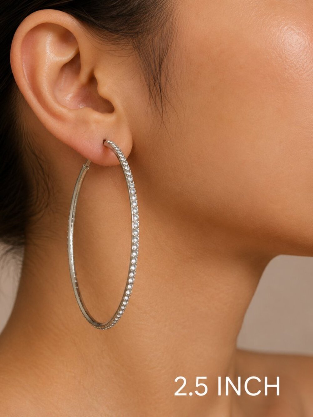 Mixit Rhinestone Silver Tone Hoops for Sensitive‎ Ears